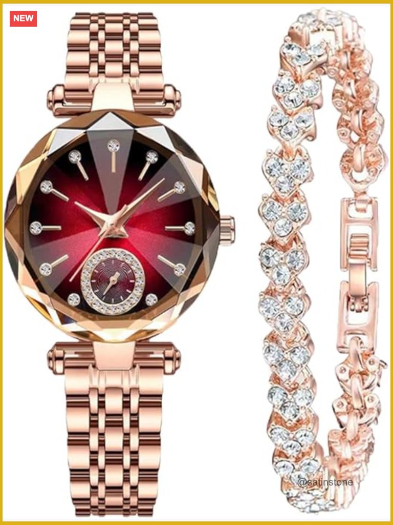 Elegant Diamond Dial Stainless Steel Bracelet Watch Quartz Analog